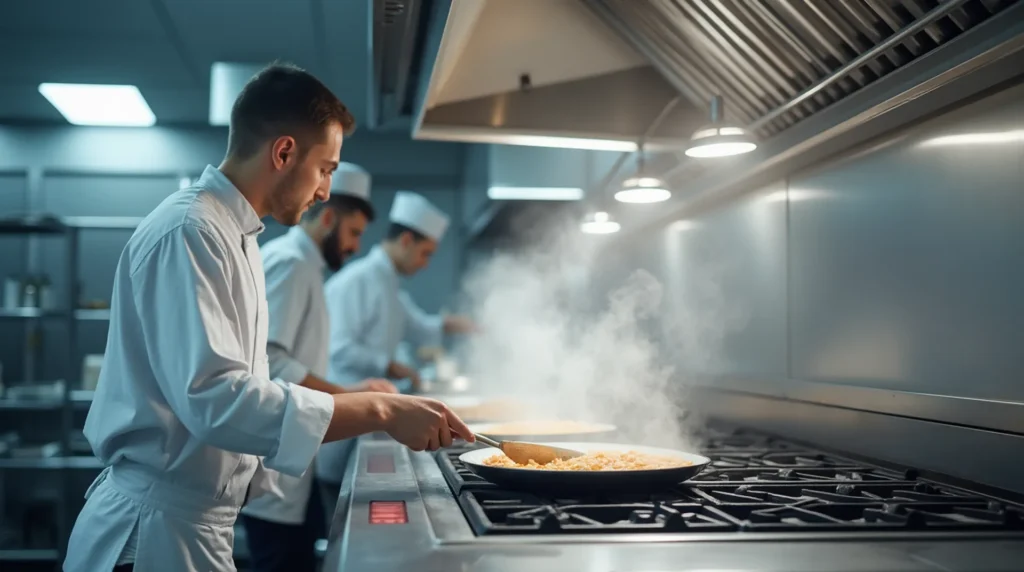 Campanas de Cocina Industrial con Instalación Incluida en Santiago | +27 Años Fabricando Sistemas Completos 4 a professional realistic image of an industrial kitchen with a stainless steel exhaust hood in oper 2pbp0keh4j0ye0oxoquv 3