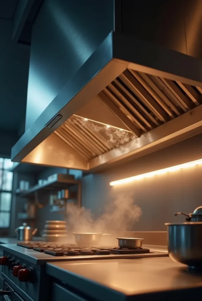 Cómo Calcular el Caudal de Extracción para Campanas Industriales 4 wide angle cinematic shot of a powerful industrial kitchen exhaust hood made of brushed stainless s hs3efpp1ikj9rwvapgal 2